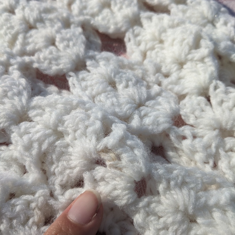 Vintage Handmade Crochet Poncho Cape Women's White Cottage Cardigan Shawl Knit - Picture 11 of 11